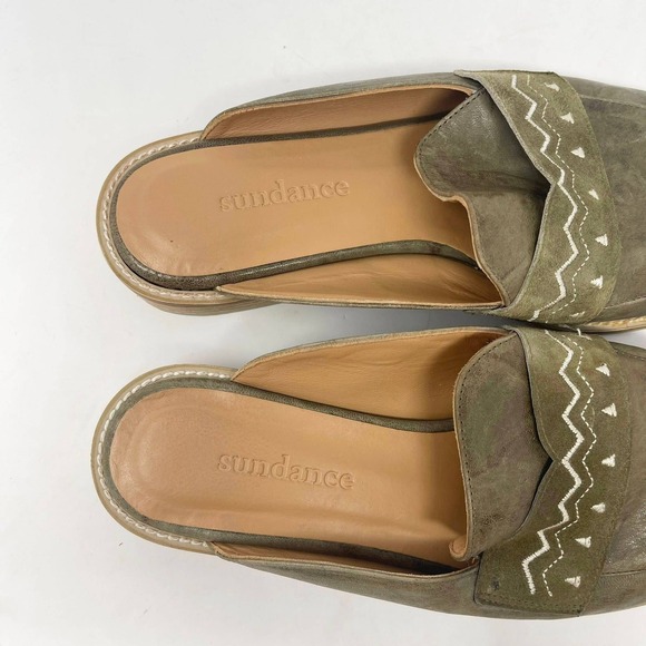 Sundance Embroidered Leather Mule Wms 38 Green Pewter Leather Embroidered Slide - Picture 9 of 11